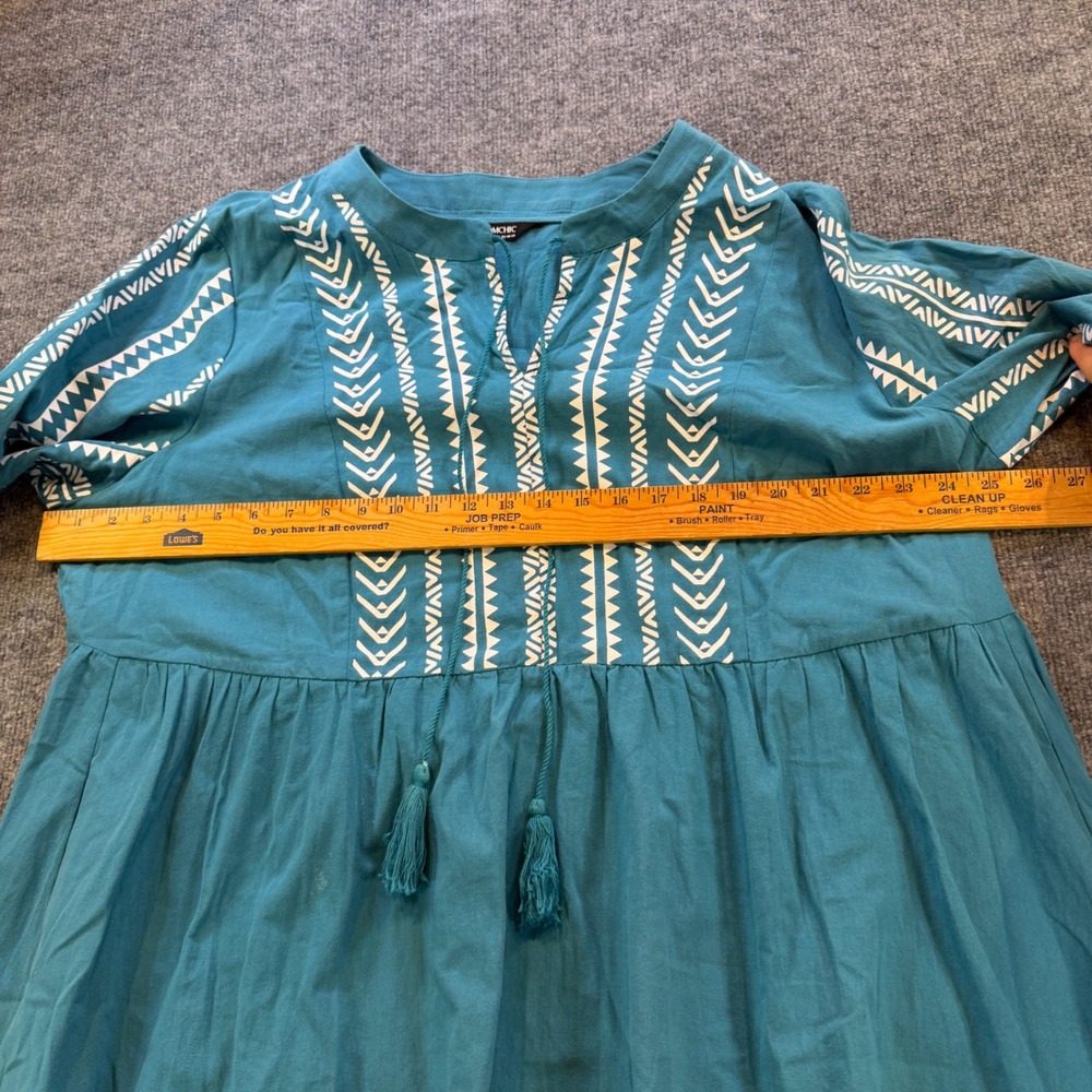 Bloomchic Teal Cotton Embroidered Boho Babydoll Tiered Dress Plus Size 18-20 - Picture 6 of 10